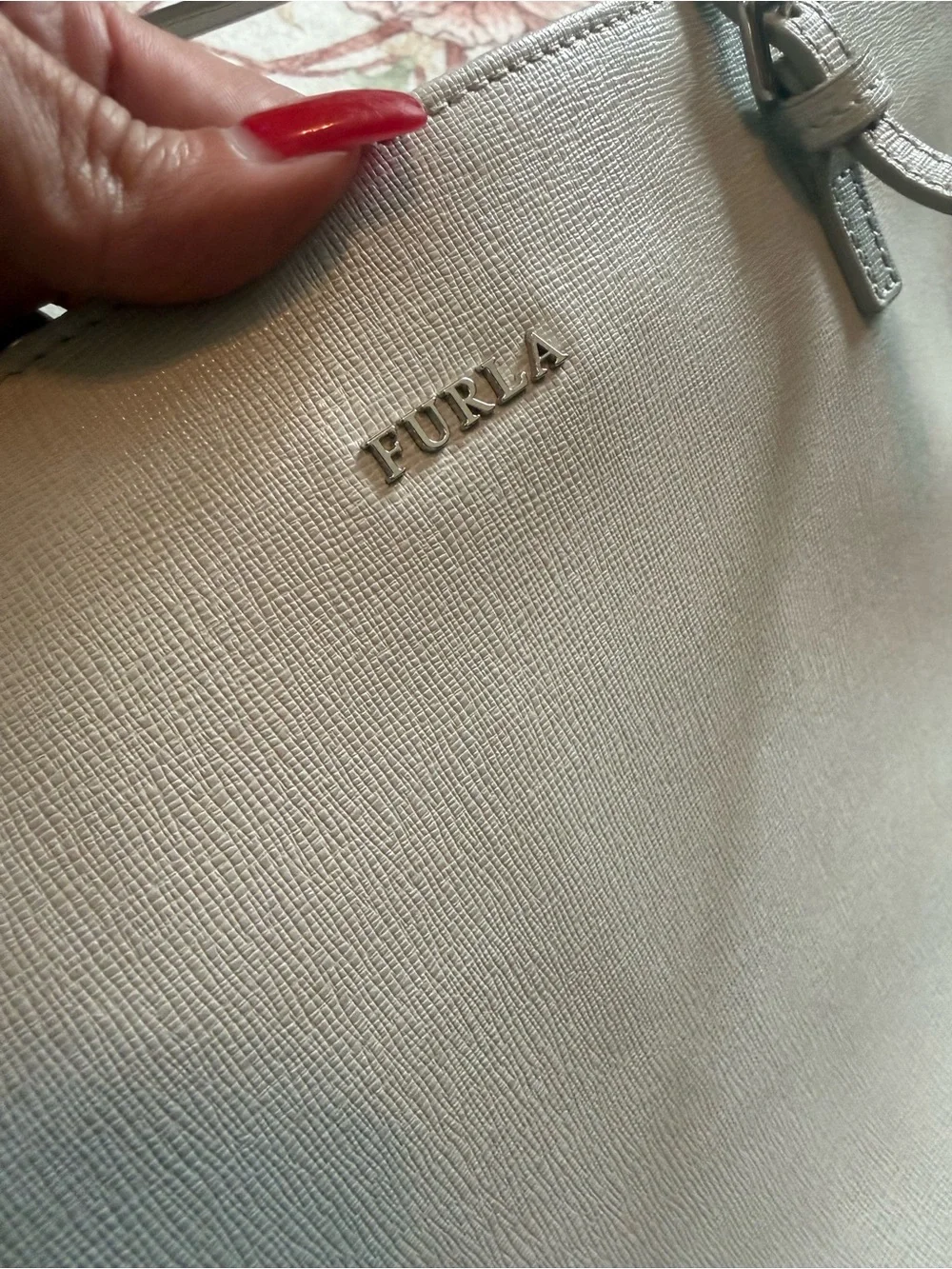 Furla Light Beige Leather Tote with Slim Shoulder Straps